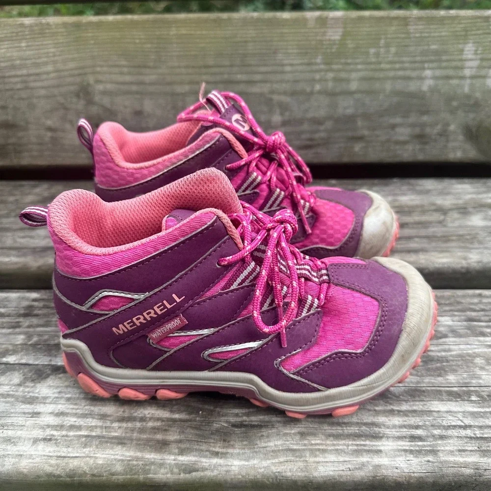 Merrell Chameleon 7 Access Mid Kids Purple Pink Waterproof Hiking Boots Size 12